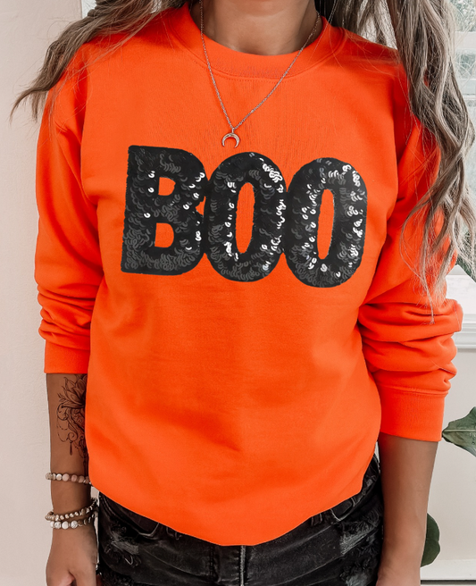Faux Sequin Boo Sweatshirt